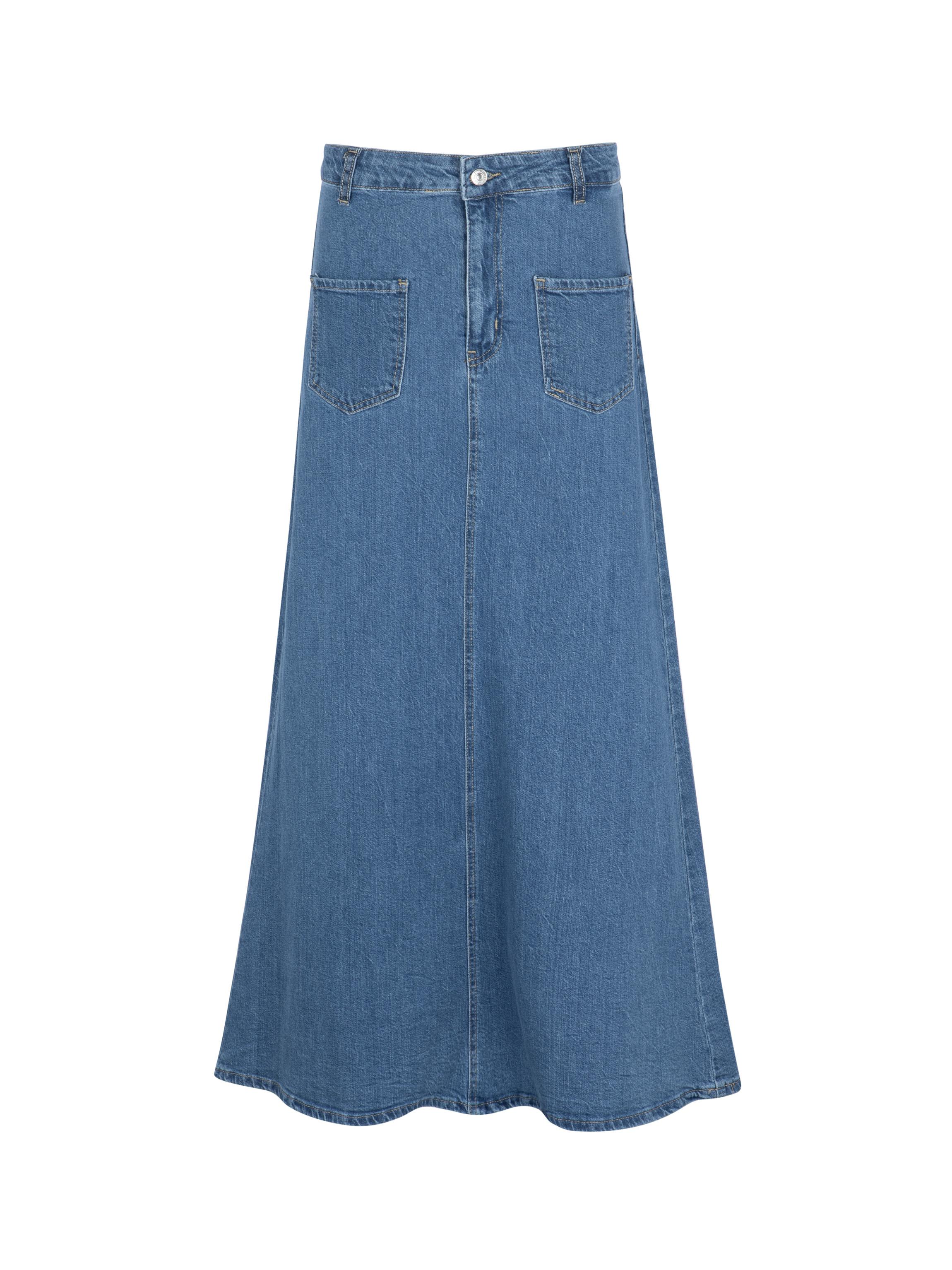 חצאית גינס ארוכה כיסים 3 גווני גינס