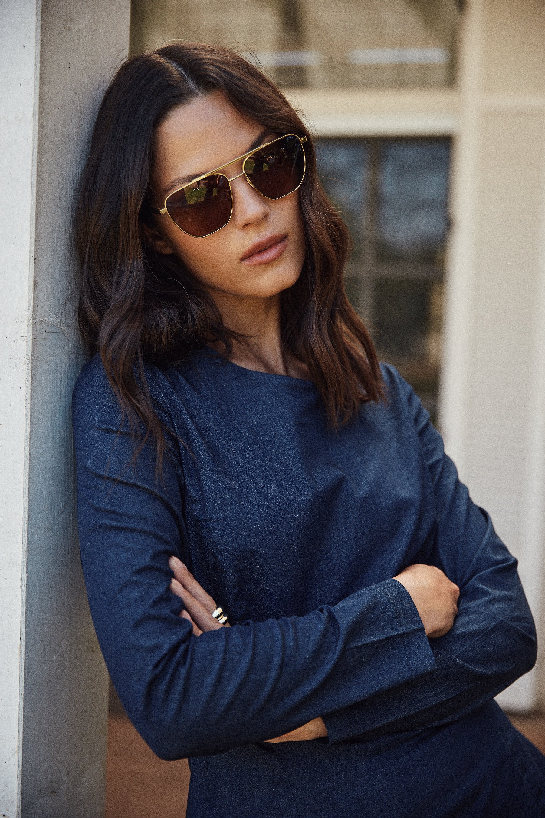 elina stretch denim suit