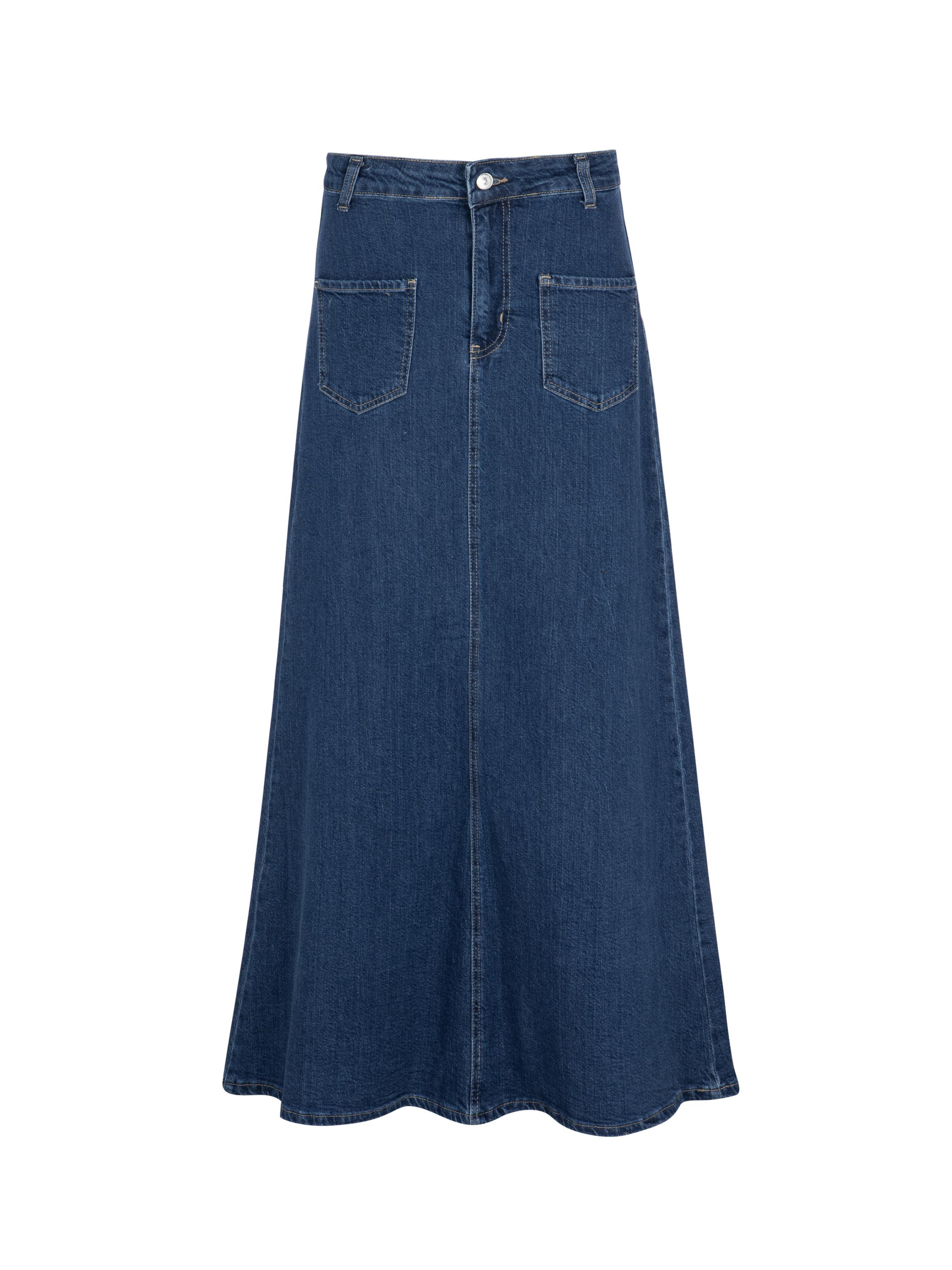 חצאית גינס ארוכה כיסים 3 גווני גינס